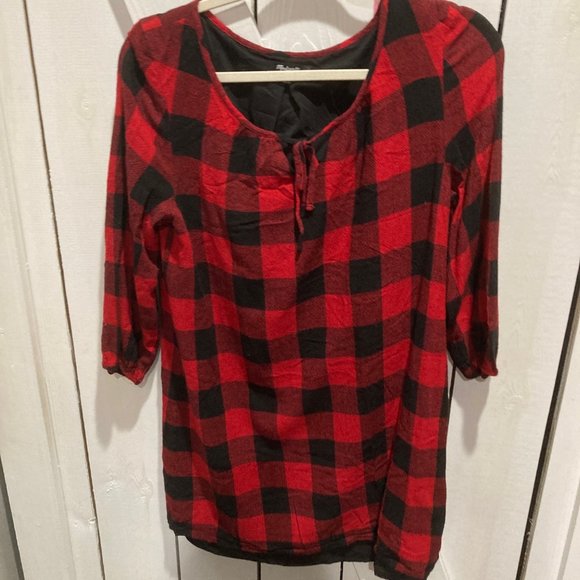 Madewell signal red black buffalo plaid print tunic dress M - Picture 2 of 7